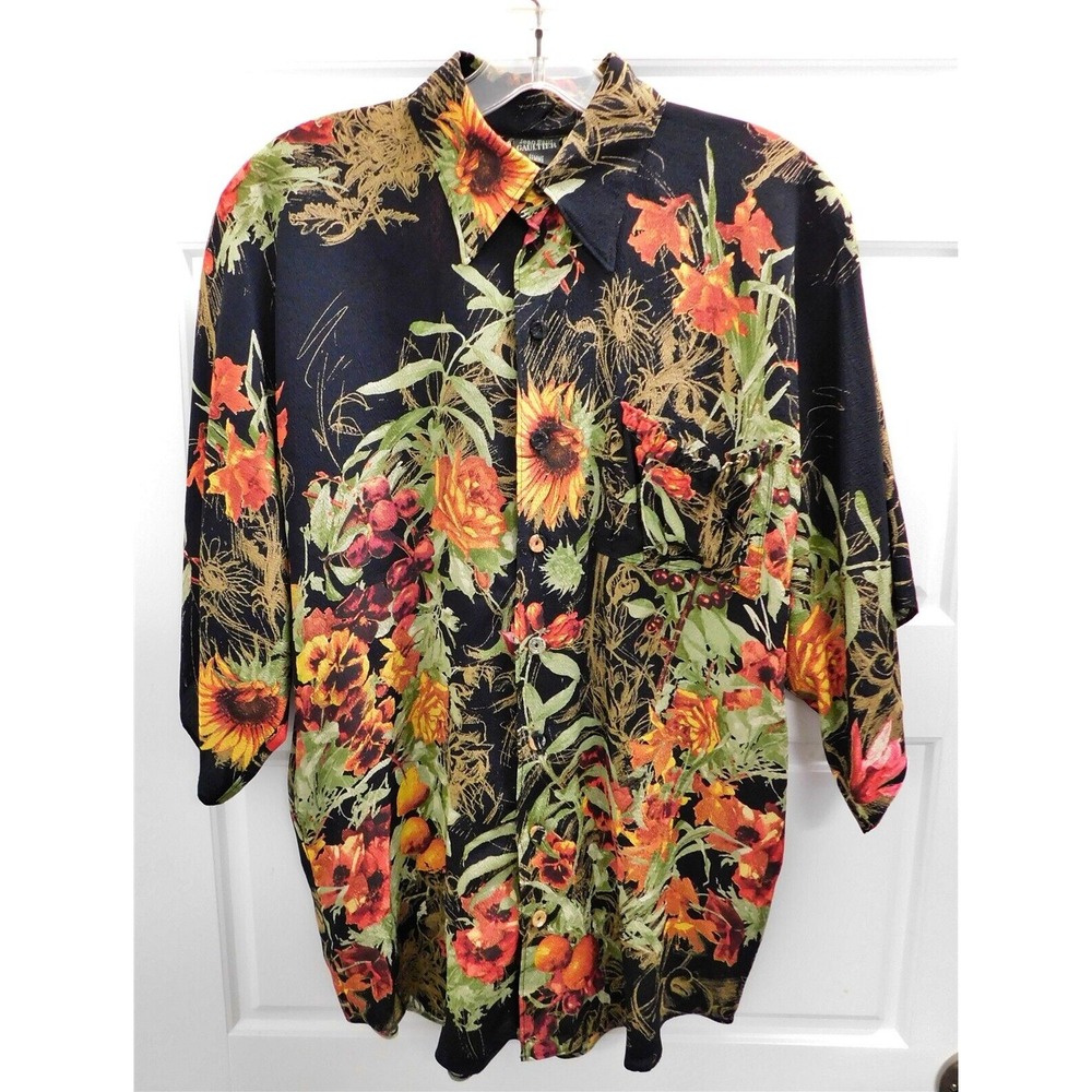 Jean Paul Gaultier Femme Italy Floral 100% Silk Button Down Blouse sz 6